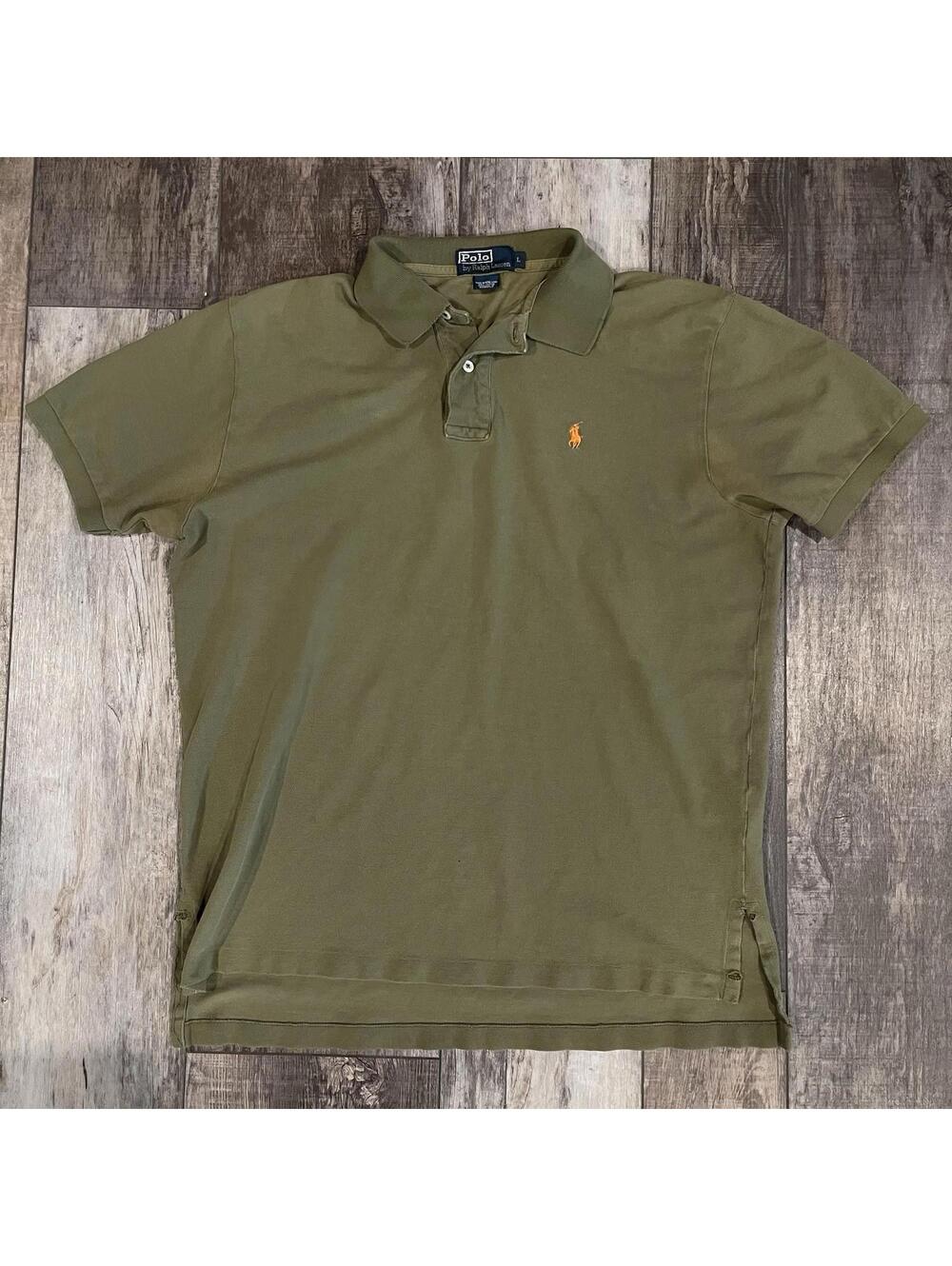 Vintage Distressed Polo By Ralph Lauren Polo Shirt Green Cotton Mens XL Late 90s
